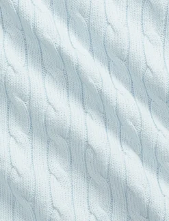 Classic Combed Cotton Cable Knit Baby Blanket in Pearl Blue