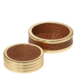 Classic Croc Leather Coasters in Chestnut, Set of 4