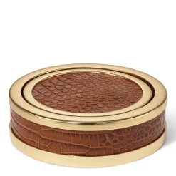 Classic Croc Leather Coasters in Chestnut, Set of 4