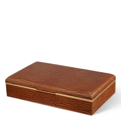 Classic Croc Leather Desk Box in Chestnut