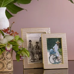 Classic Croc Leather Frame, Fawn