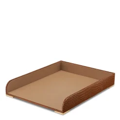 Classic Croc Leather Paper Tray in Chestnut