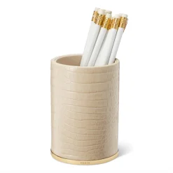 Classic Croc Leather Pencil Cup in Fawn