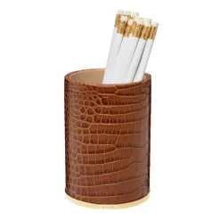 Classic Croc Leather Pencil Cup in Chestnut