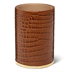 Classic Croc Leather Pencil Cup in Chestnut