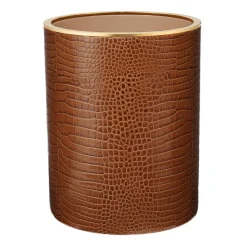 Classic Croc Leather Wastebasket in Chestnut