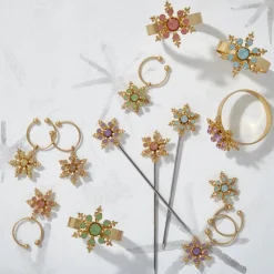 Classic Snowflake Skinny Napkin Rings in Pastel, Set of Four