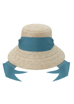 Clematis Bucket Hat With Wide & Short French Blue Grosgrain Ribbon
