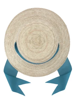 Clematis Bucket Hat With Wide & Short French Blue Grosgrain Ribbon