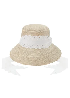 Clematis Bucket Hat With Antique Eyelet Scalloped Lace Ribbon