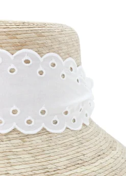 Clematis Bucket Hat With Antique Eyelet Scalloped Lace Ribbon