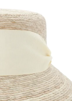 Clematis Bucket Hat with Wide & Short Ivory Grosgrain Ribbon