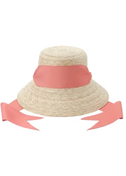 Clematis Bucket Hat With Wide Coral Grosgrain Ribbon