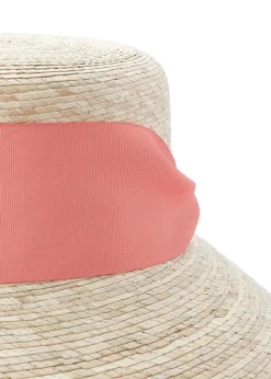 Clematis Bucket Hat With Wide Coral Grosgrain Ribbon
