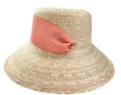 Clematis Bucket Hat With Wide Coral Grosgrain Ribbon