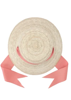 Clematis Bucket Hat With Wide Coral Grosgrain Ribbon