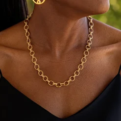 Cleopatra Small Link Necklace in Hammered Gold