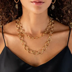 Cleopatra Small Link Necklace in Hammered Gold