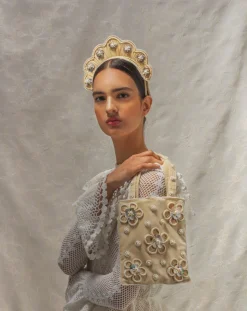 Cloud Shaped Iraca Flower Mother of Pearl Headpiece