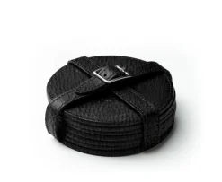 Coaster Set in Vintage Black Leather