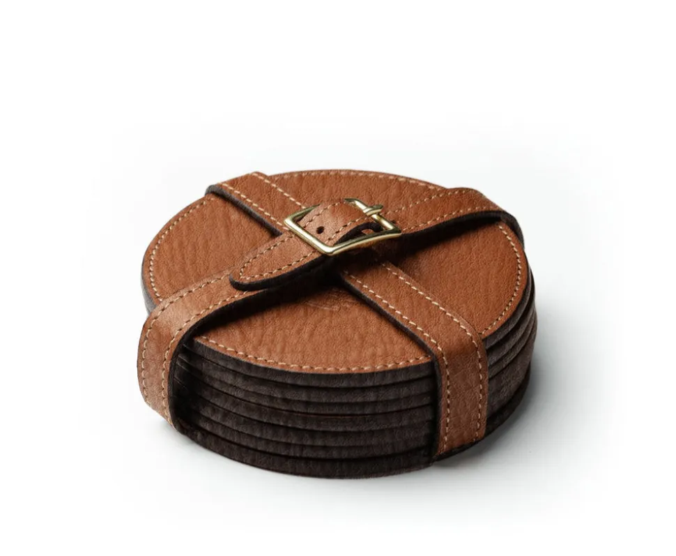Coaster Set in Vintage Chestnut Leather