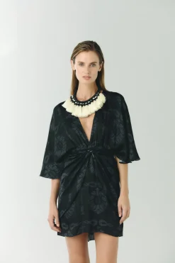 Coco Silk Jacquard Mini Dress in Black