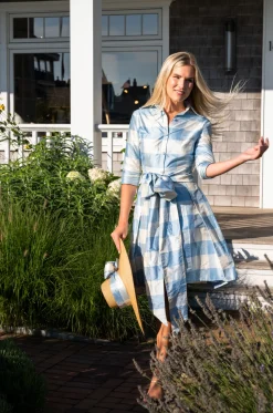 Collared Cocktail Dress in Large Blue Check