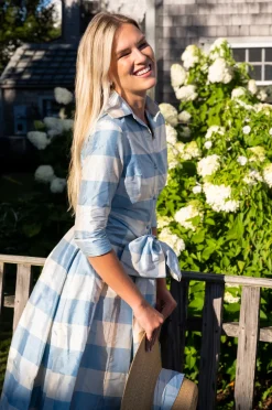 Collared Cocktail Dress in Large Blue Check