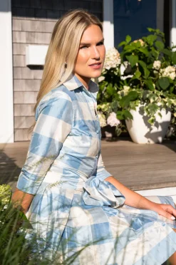 Collared Cocktail Dress in Large Blue Check