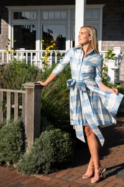 Collared Cocktail Dress in Large Blue Check