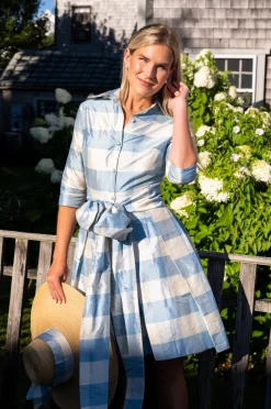 Collared Cocktail Dress in Large Blue Check