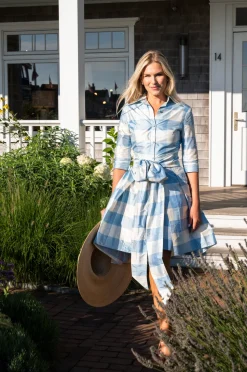 Collared Cocktail Dress in Large Blue Check