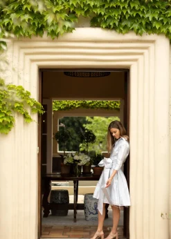 Collared Cocktail Dress in Seaside Stripe