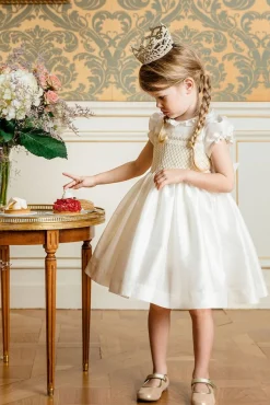 Colombe Gold Silk Ceremony Girl Dress