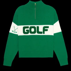 Colorblock Golf Quarter Zip Sweater in Green