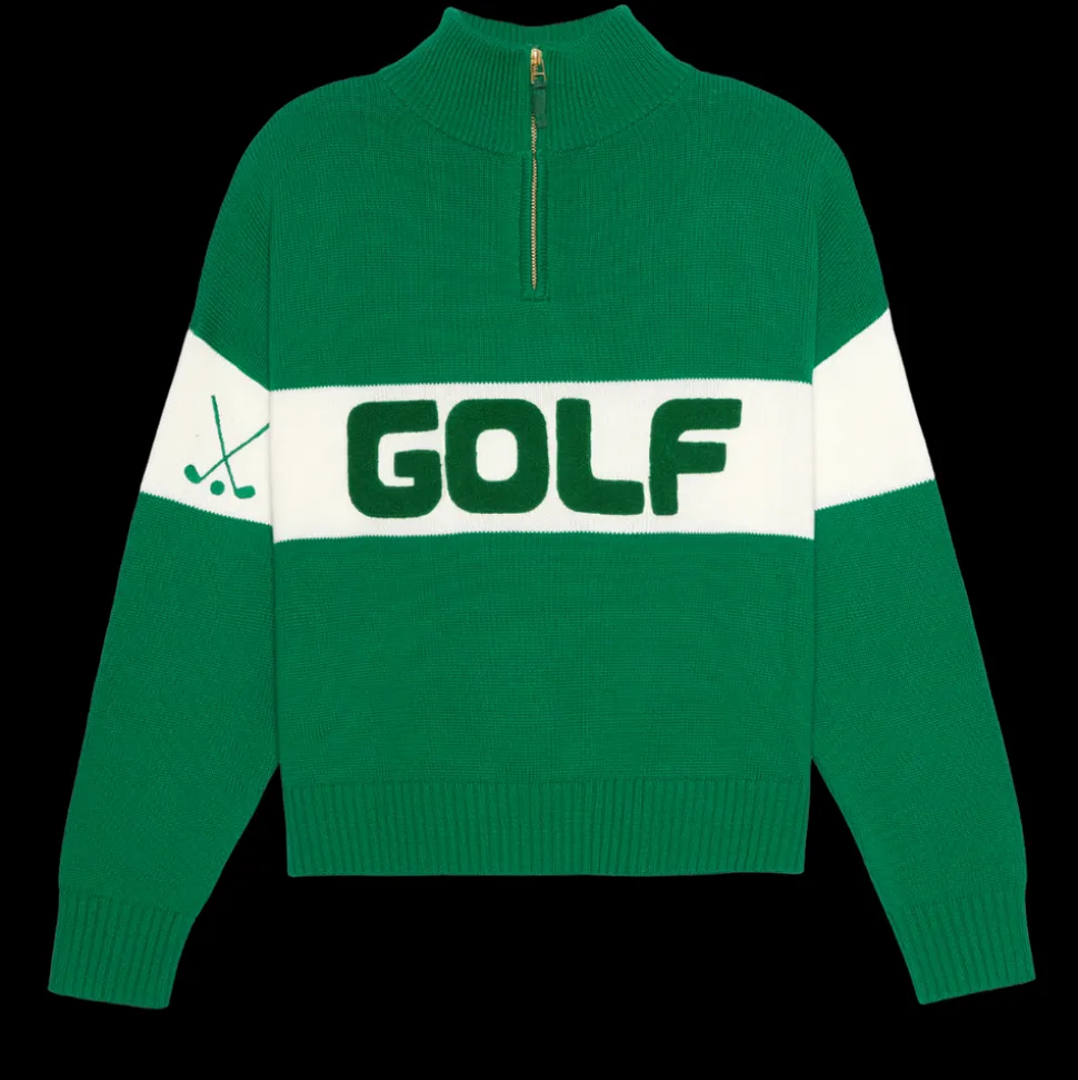 Colorblock Golf Quarter Zip Sweater in Green