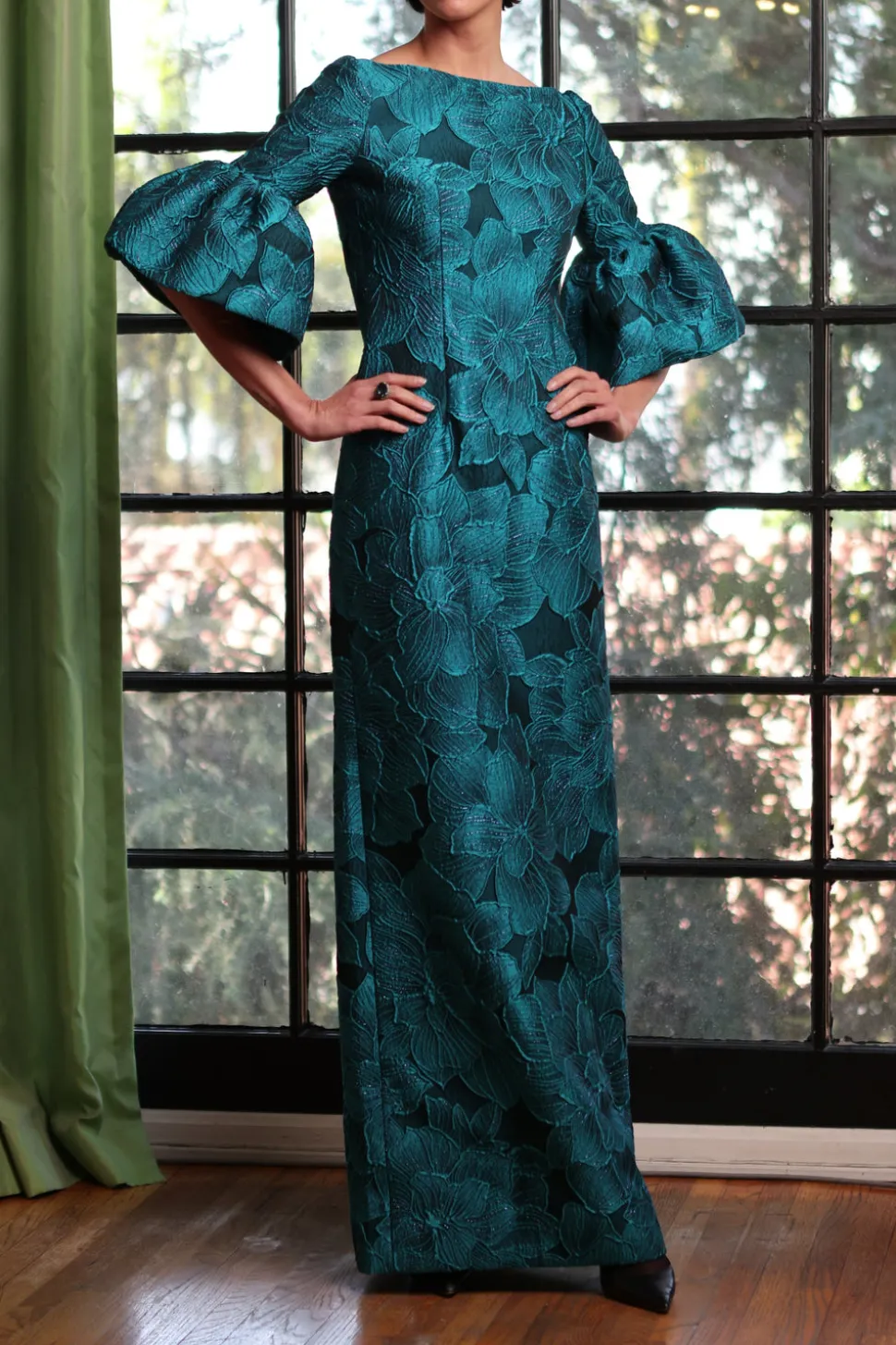 Column Gown Ruffle Sleeve in Ultra Marine Blue