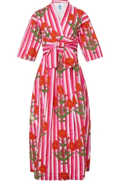 Como Floral Wrap Dress in Red & Pink