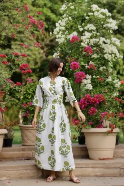 Como Floral Wrap Dress in Green Flower