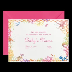 Coral Birth Announcement without Photo, Set of 50