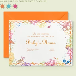Coral Birth Announcement without Photo, Set of 50