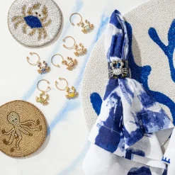 Coral Hand Beaded Placemat in Cobalt