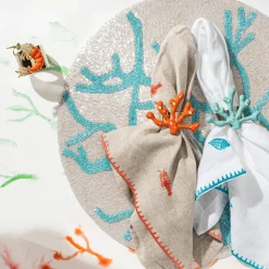 Coral Napkin Rings in Turquoise, Set of Four