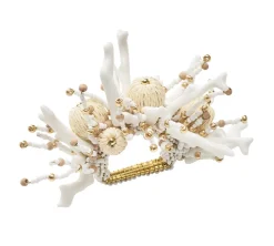 Coral Spray Napkin Ring in White & Natural, Set of 4