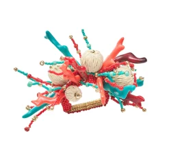 Coral Spray Napkin Ring in Natural, Coral & Turquoise, Set of 4