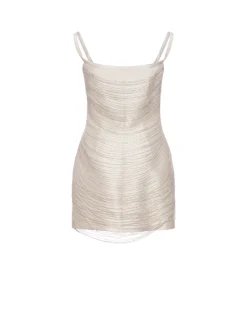 Cosette Dress in Ivory Silk Wool with Beaded Fringe