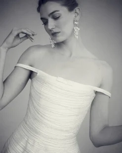 Cosette Dress in Ivory Silk Wool with Beaded Fringe