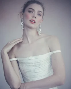 Cosette Dress in Ivory Silk Wool with Beaded Fringe