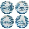 Country Estate Delft Blue Party Plates Spring Gardening Scenes, Set of 4