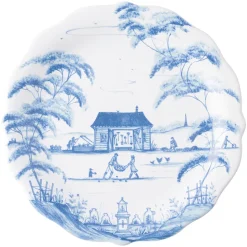 Country Estate Delft Blue Party Plates Spring Gardening Scenes, Set of 4